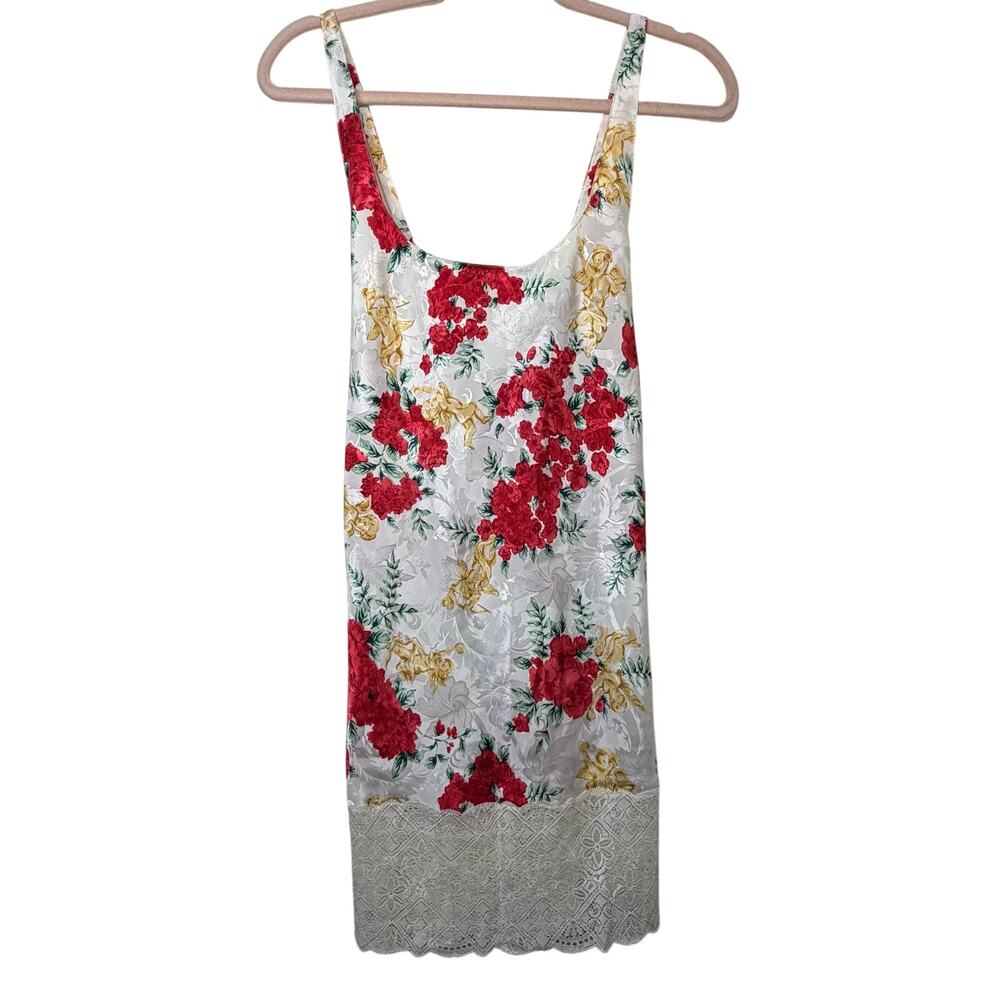 Md Vtg Victorias Secret Gold Label 90s Slip Dress Romantic Roses Cherub European